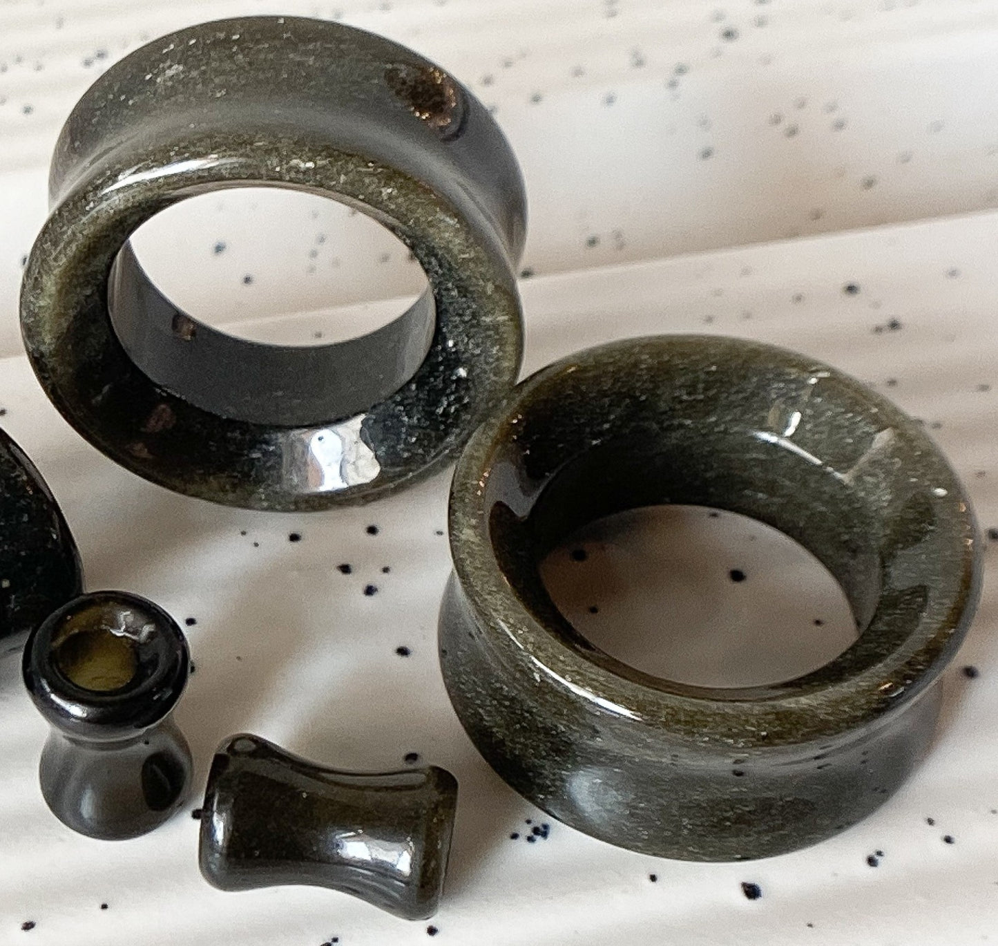 PAIR Golden Obsidian Natural Stone Double Flare Tunnels Plugs Organic Earlets Gauges