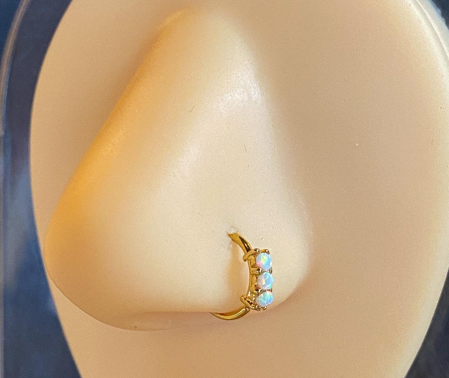 1pc Bendable Hoop Ring With Three Prong Set Opals Annealed 316L Surgical Steel