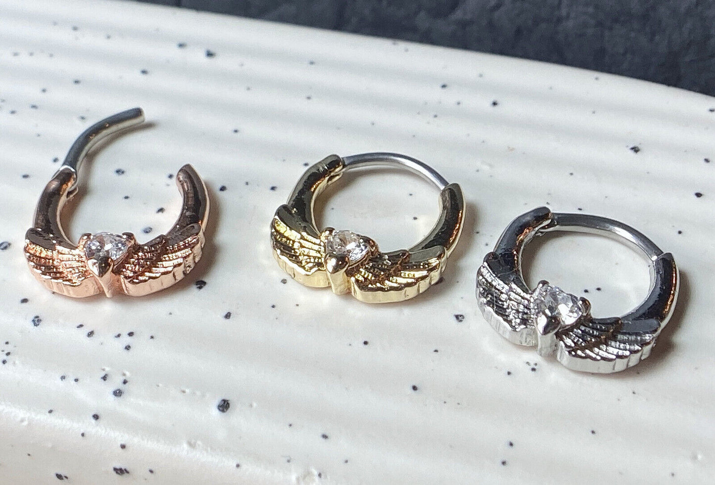1pc Angel Wings w/Heart CZ Gem Septum Clicker Nose Ring Body Jewelry