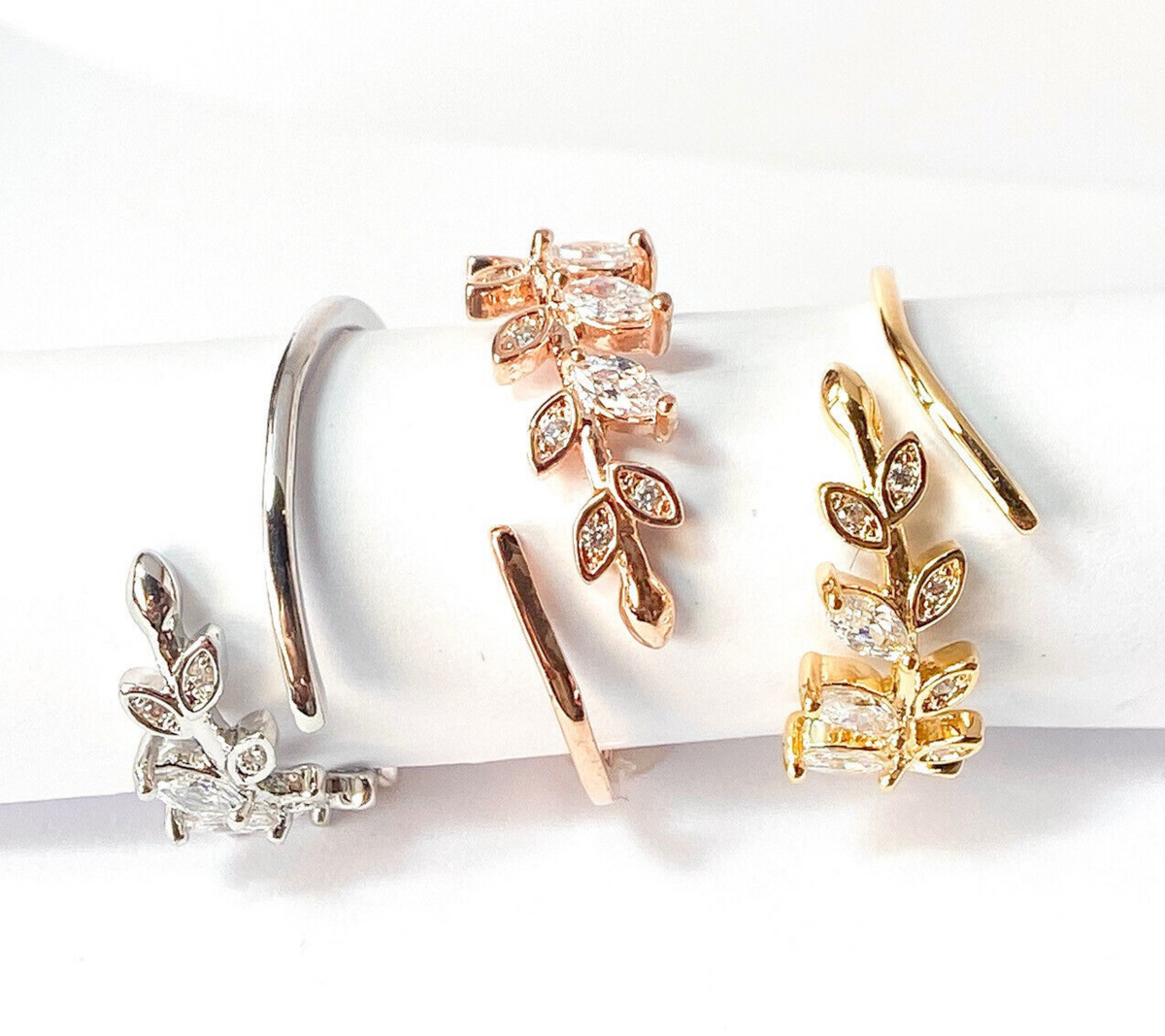 Marquise Cut CZ Gem Leaf Leaves Vine Adjustable Mid Ring / Toe Ring