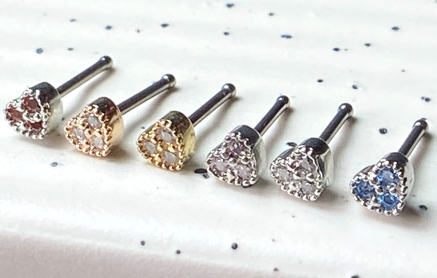 1pc CZ Gem Paved Heart 20g Nose Ring Stud Bone 316L Surgical Steel