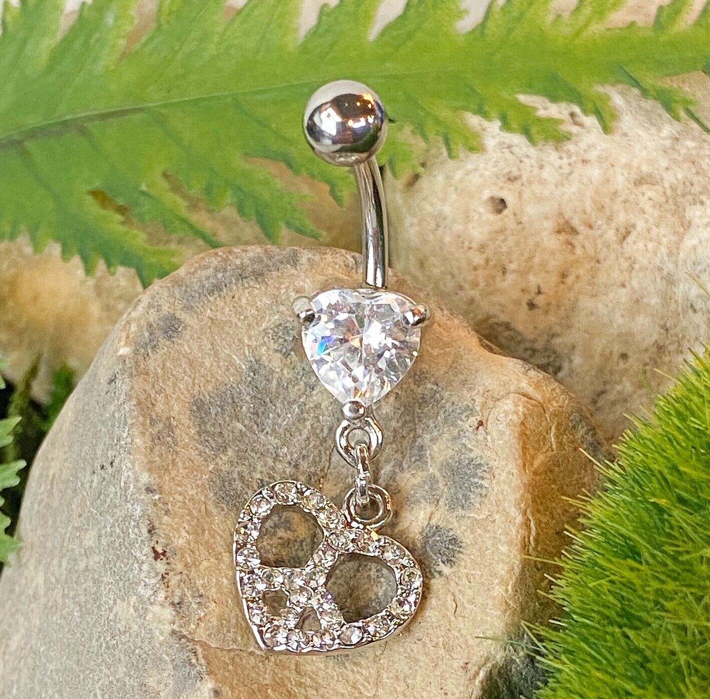 Peace Heart Gem Belly Ring Navel Naval Clear, Green, Pink