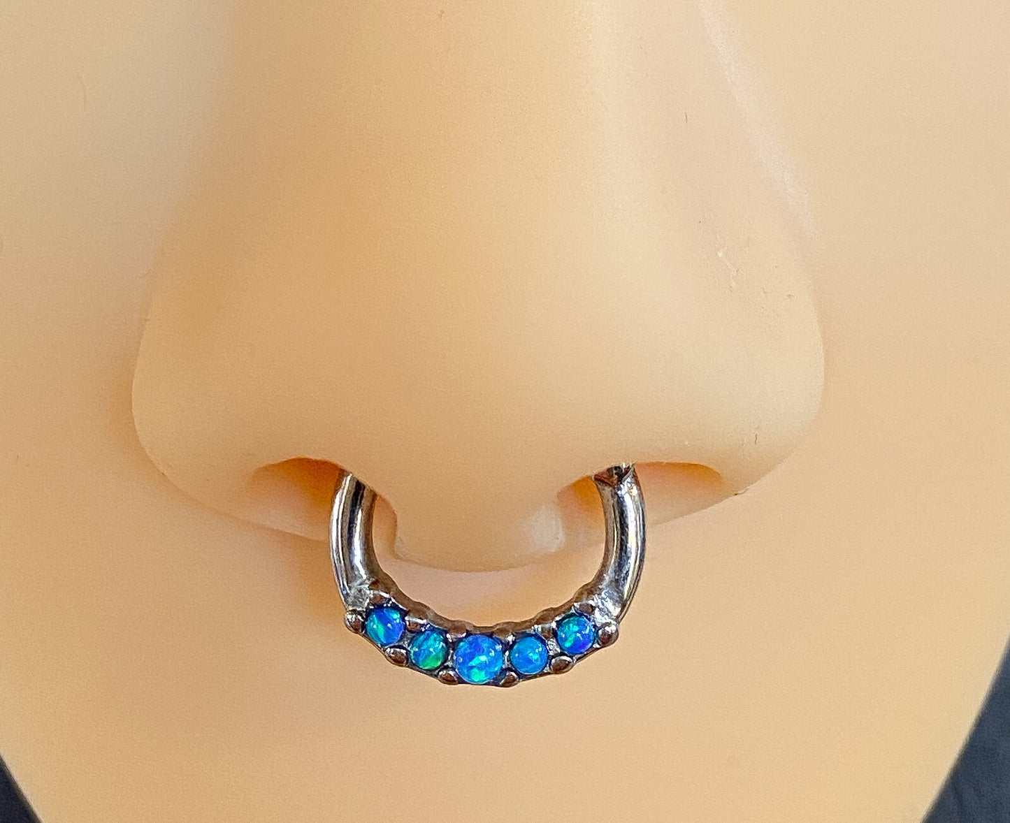 1pc 100% SURGICAL STEEL Five-Opal Septum Clicker 16g Nose Ring