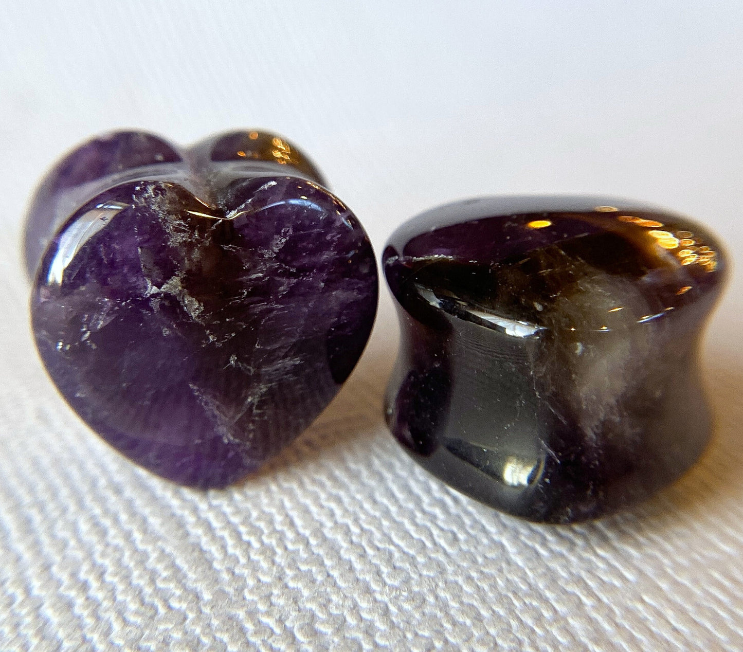 PAIR Heart Shaped Amethyst Stone Plugs Gauges Amythest Tunnels Body Jewelry
