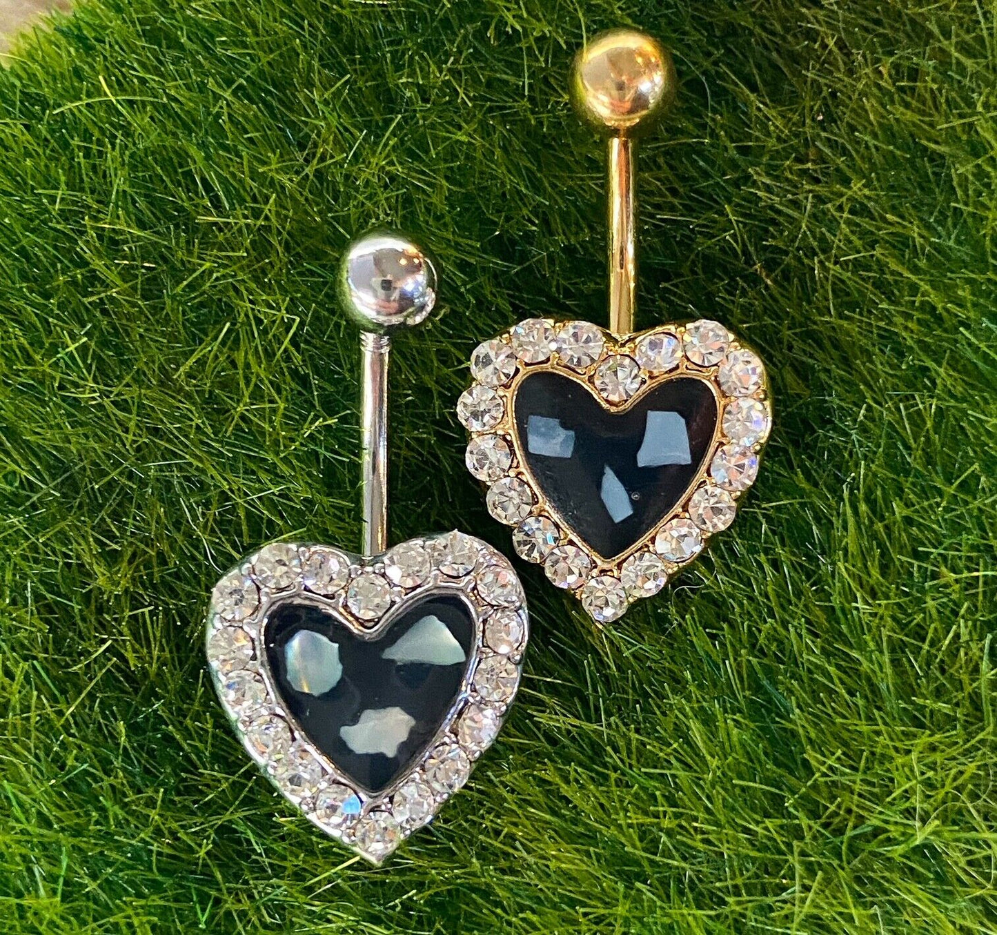 1pc Crystal Paved Heart w/ Mother of Pearl Inlaid Belly Pierced Navel Ring
