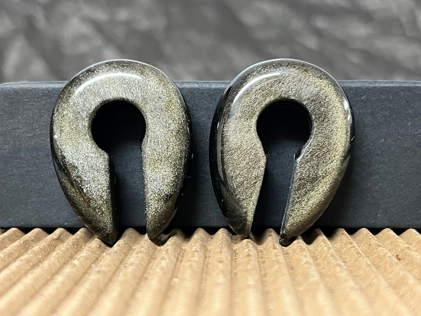 PAIR Gold Obsidian Keyhole Hanger Ear Weight Plug Gauge Tunnel Stone Gauges