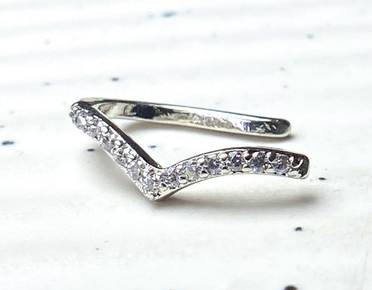 CZ Lined Chevron Non-Piercing Nose / Ear Clip, Faux Hoop Stud Screw Nostril Ring