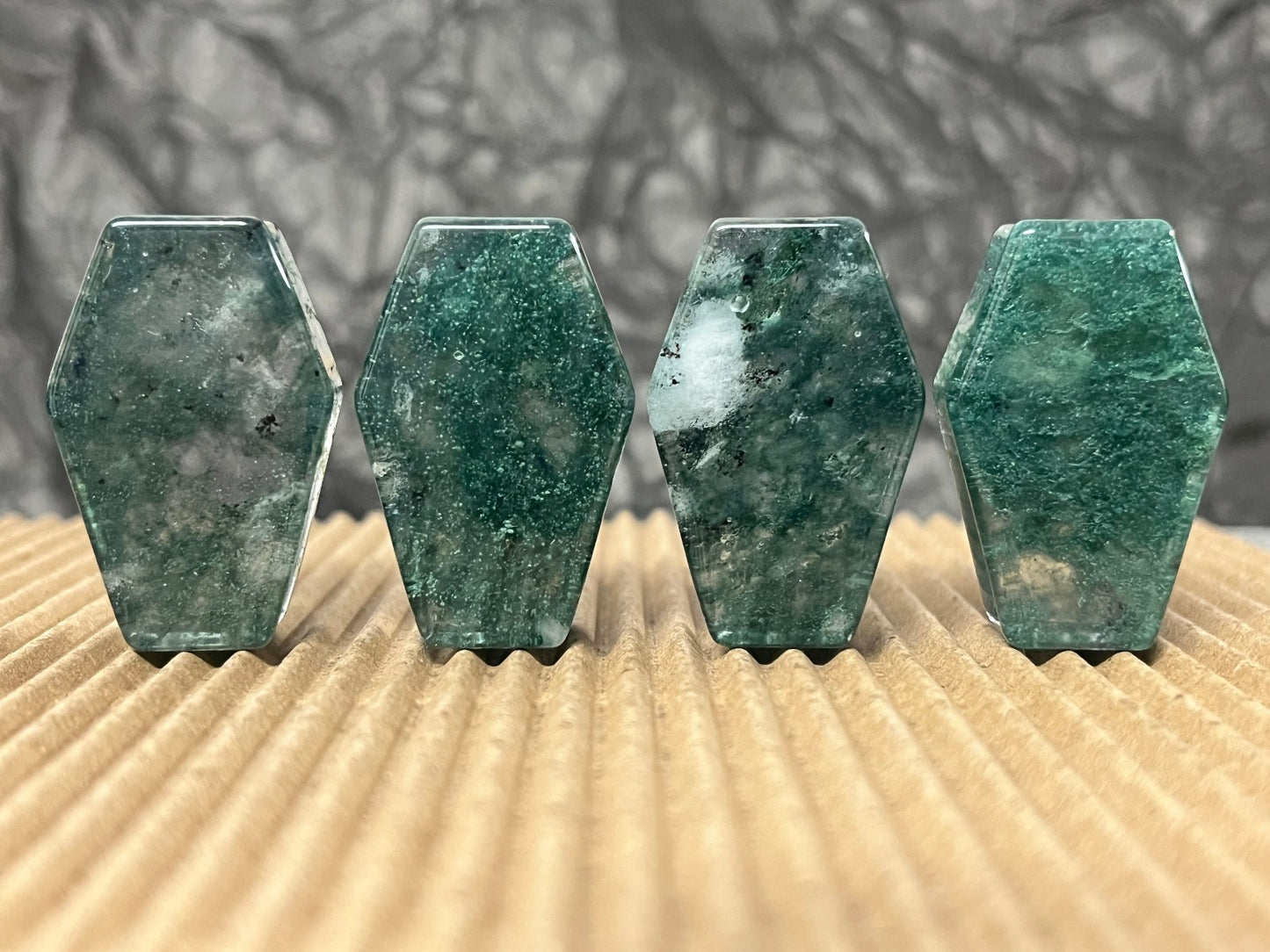 PAIR Mossy Glass Stone Double Flare Coffin Shaped Plugs Gauges Body Jewelry