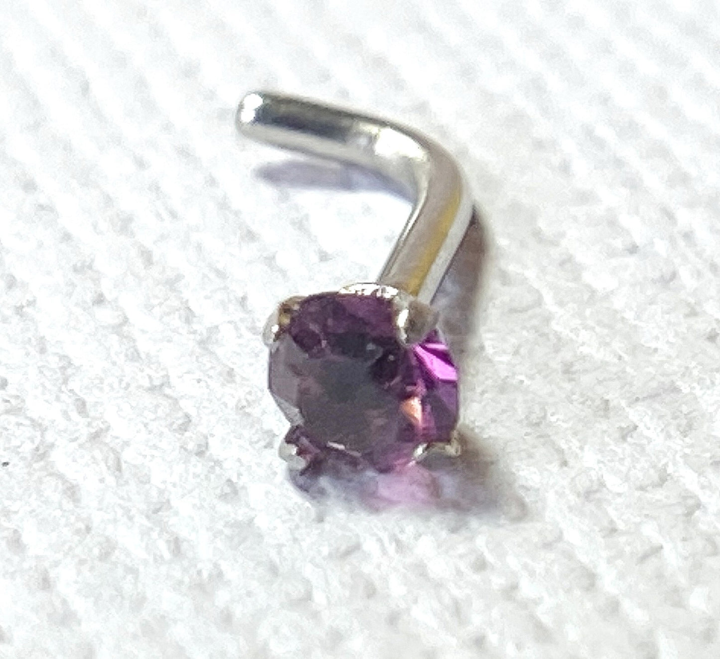 1pc Prong Set Clear CZ Gem 316L Surgical Steel L-Bend Nose Ring