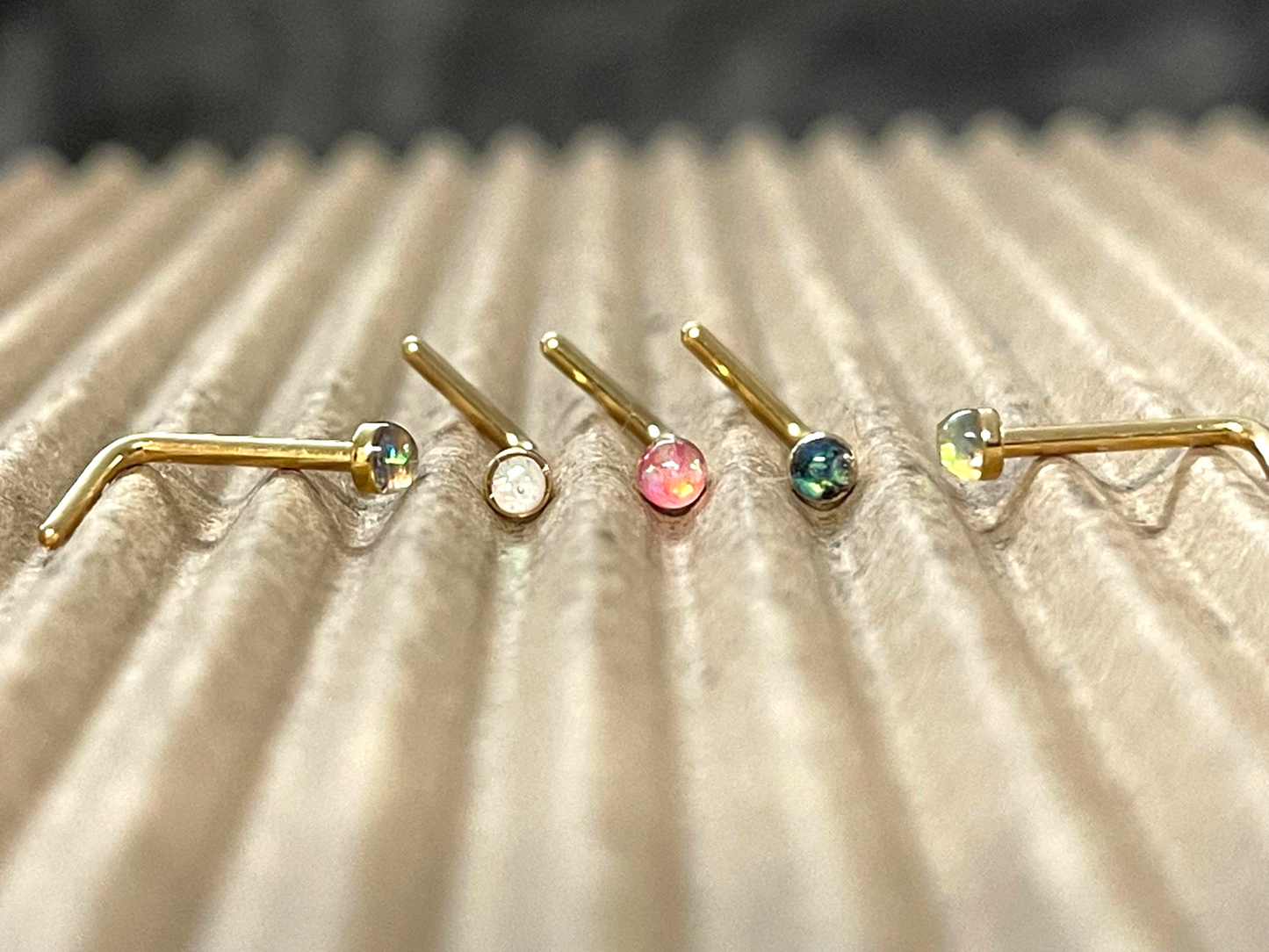1pc Opal Sparkle L-Bend Gold Plated Nose Ring 316L Steel Body Jewelry