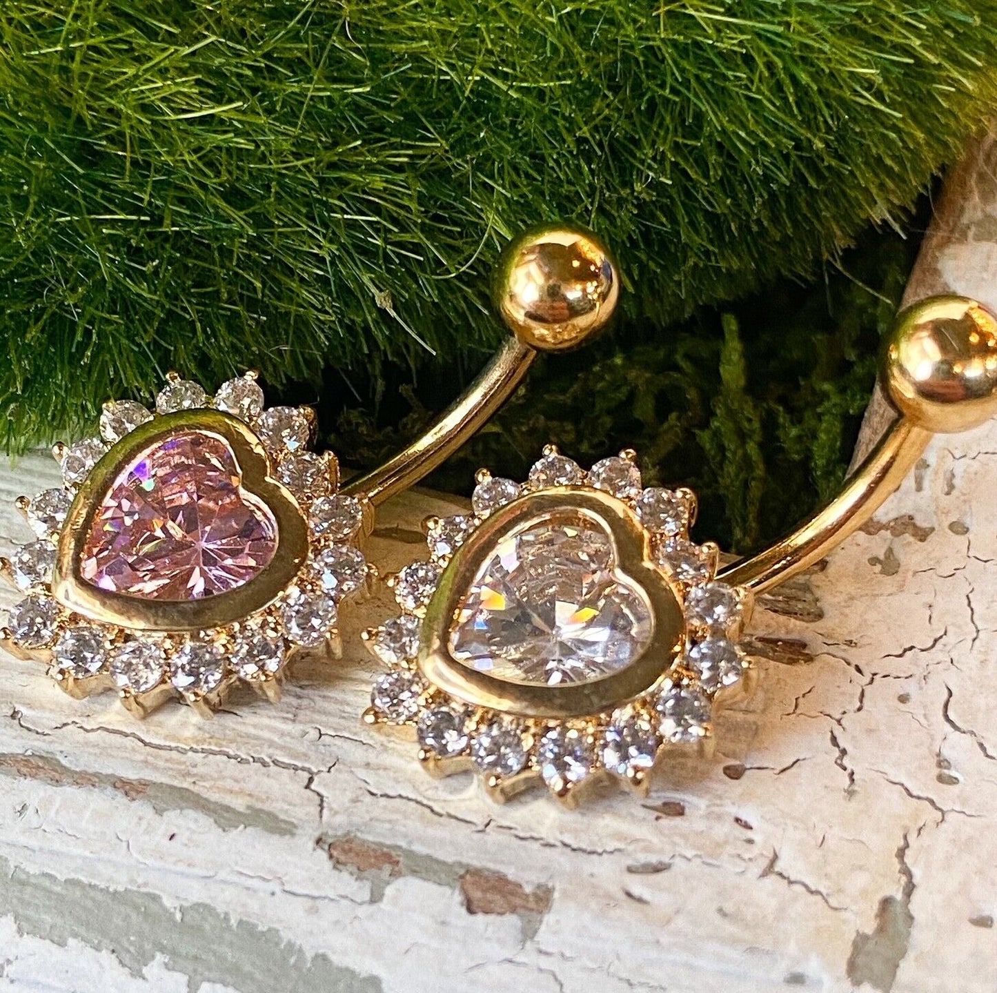 1pc Heart CZ Gems Pierced Belly Navel Naval Ring Body Jewelry Gold Rose Gold