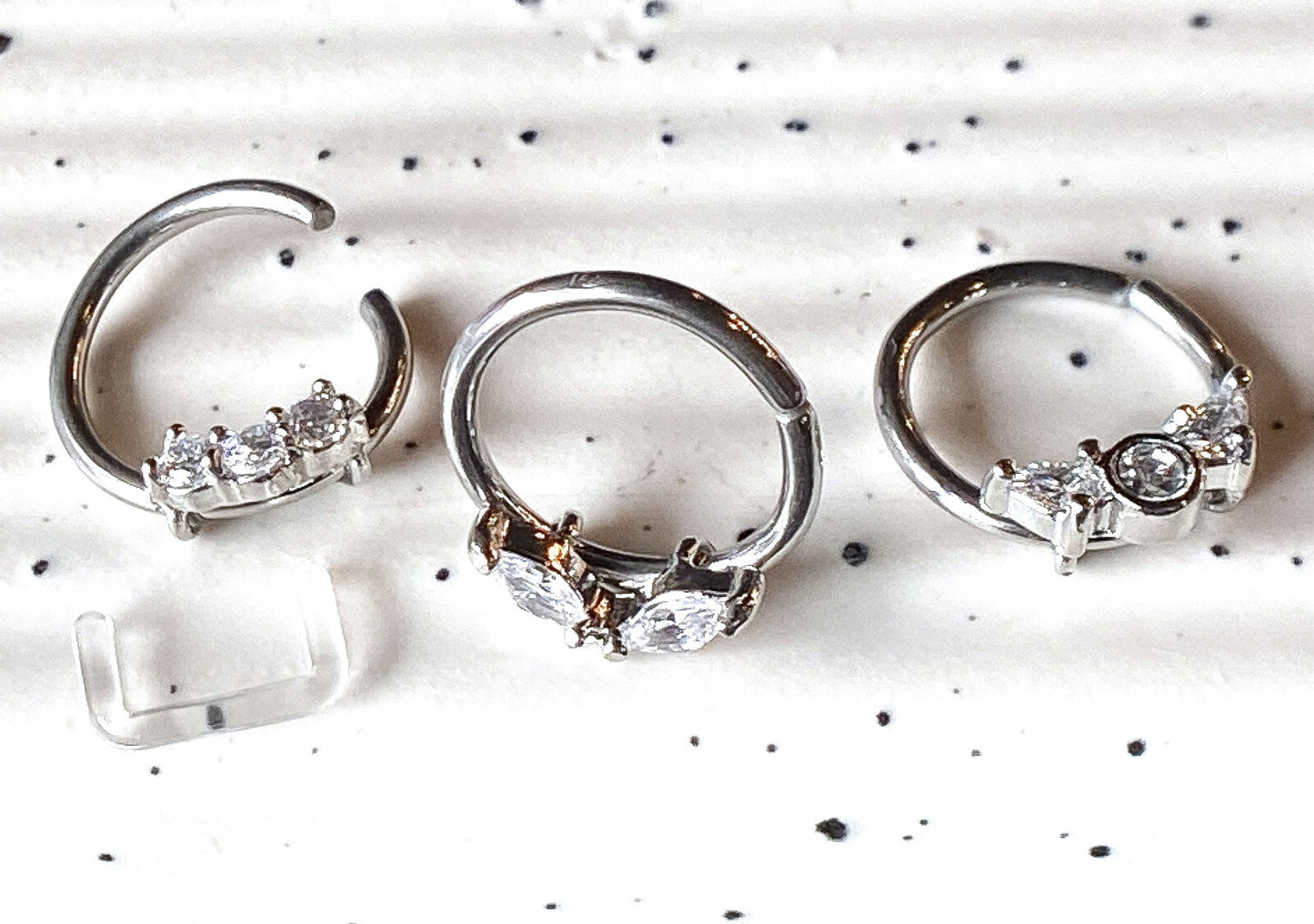 3pc Value Pack: 16g Bendable CZ Gem Septum / Cartilage Rings, w/free Retainer!