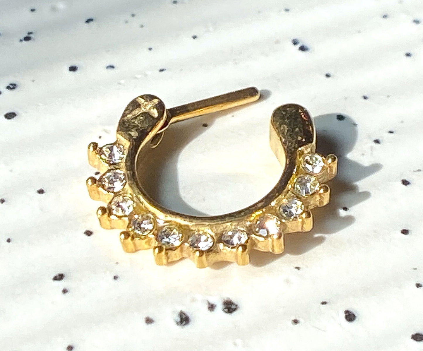 1pc 100% SURGICAL STEEL Crystal Paved Septum Clicker Pierced Nose Ring 14g 16g