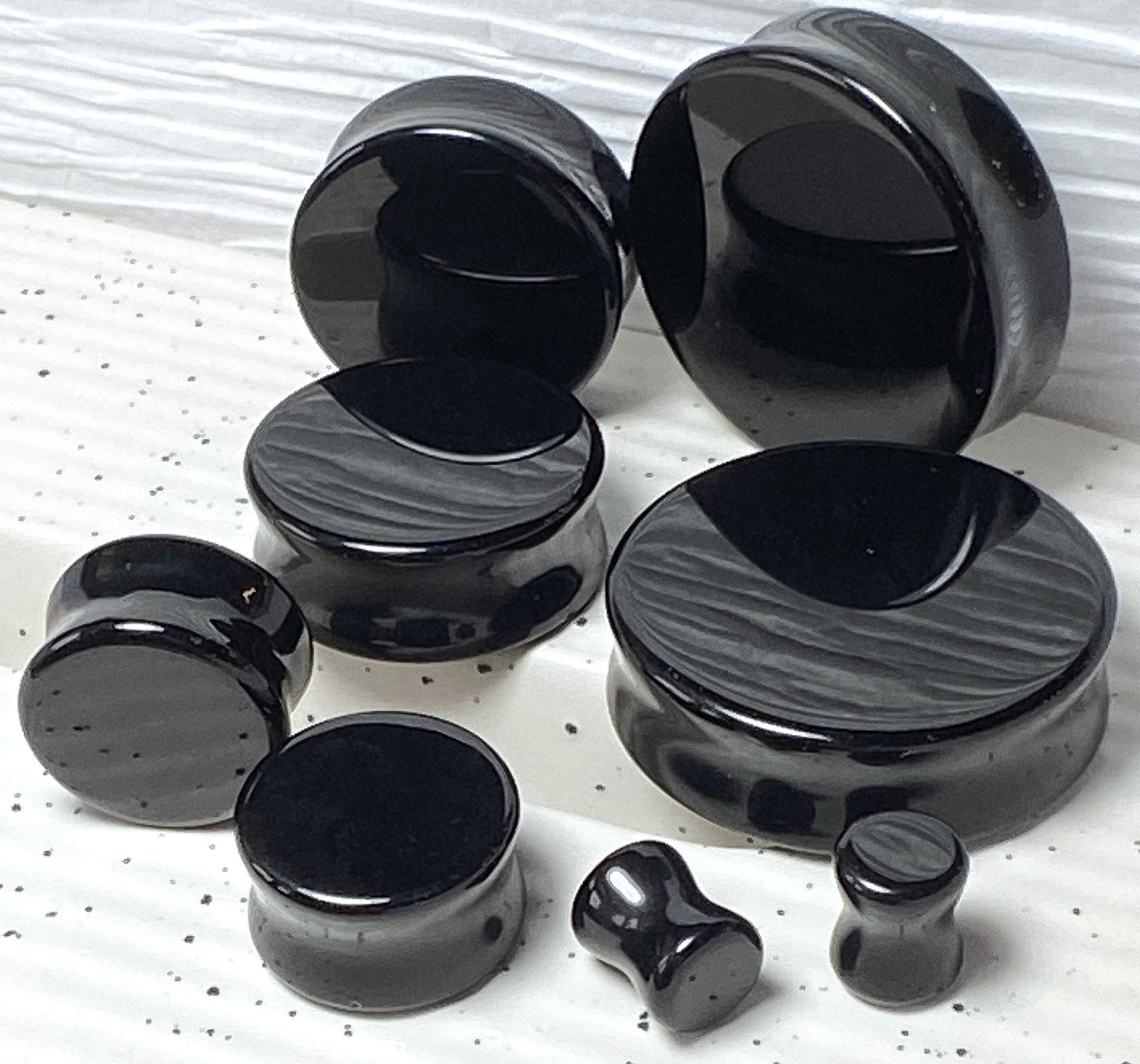 PAIR Black Flat Glass Double Flare Plugs Gauges Earlets Body Jewelry
