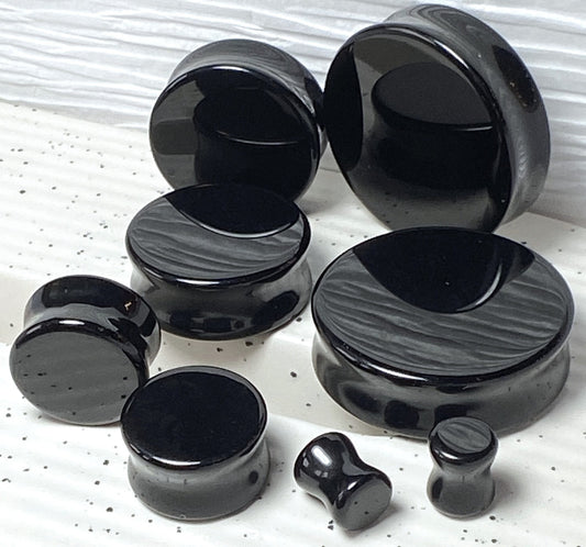 PAIR Black Flat Glass Double Flare Plugs Gauges Earlets Body Jewelry