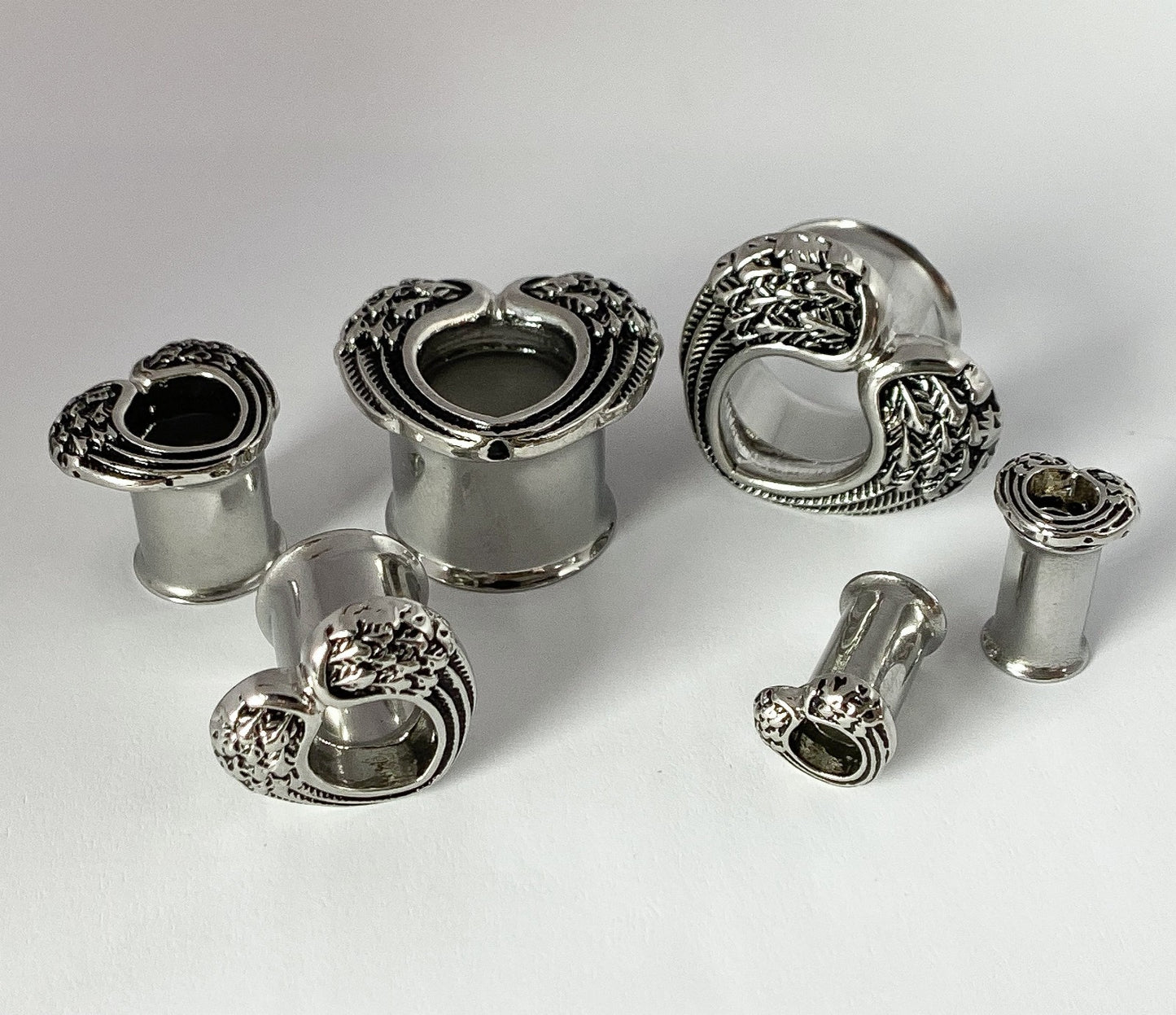 PAIR Heart Angel Wings Steel Double Flare Tunnels Plugs Earlet Gauges