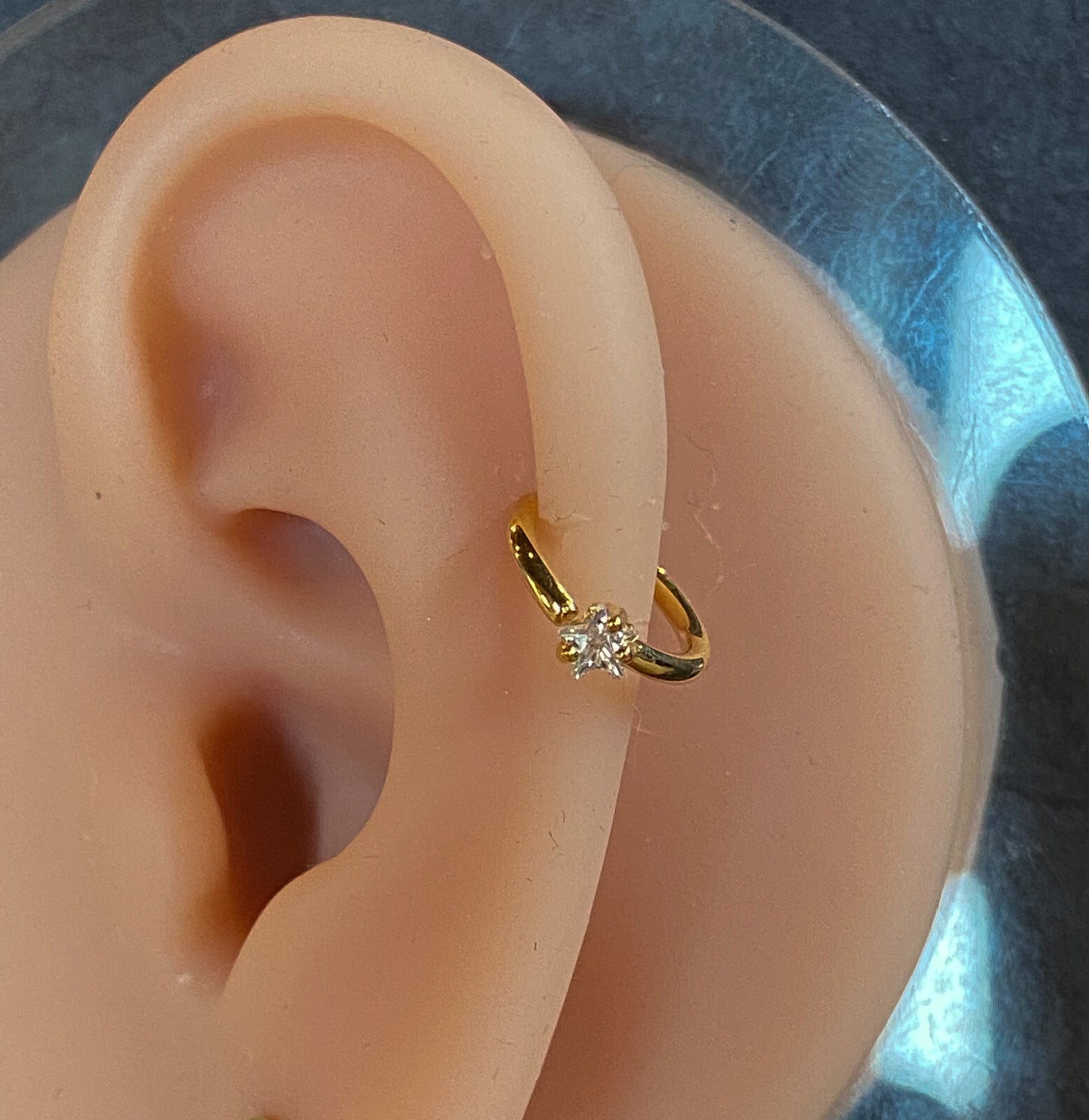 1pc Bendable Hoop Ring With Prong Set CZ Star Gem Annealed 316L Surgical Steel