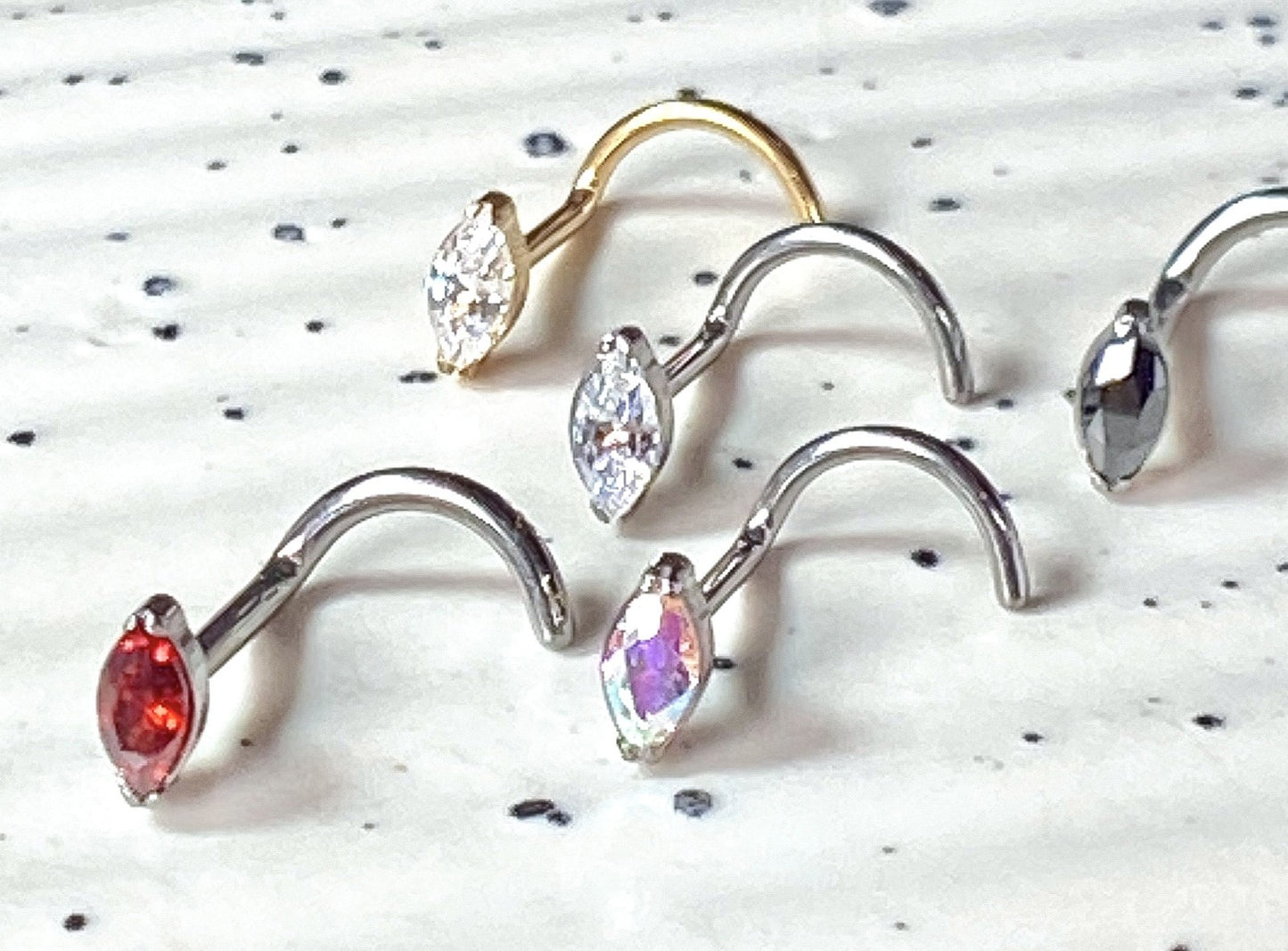 1pc Implant Grade Titanium Marquise Gem Nose Screw Ring 18g or 20g