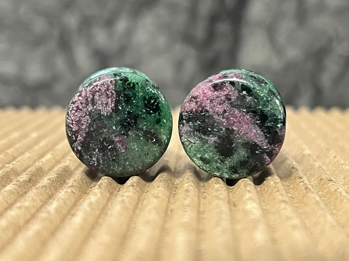 PAIR Zoisite Ruby Stone Double Flare Plugs Organic Anyolite Gauges Body Jewelry