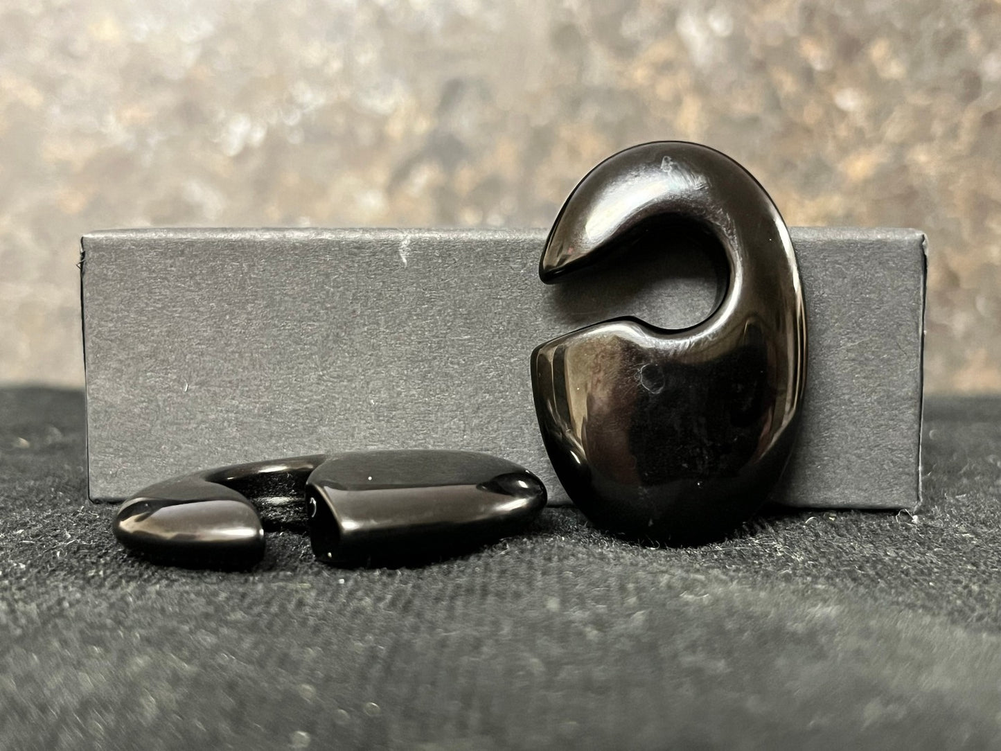 PAIR Black Obsidian Oval Keyhole Hanger Ear Weight Plug Gauges Tunnels Stone