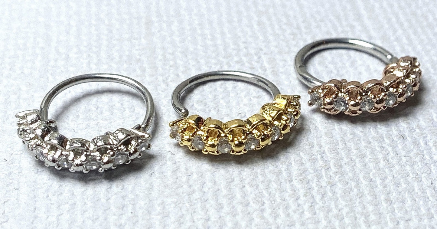 1pc Lined CZ w/ Filigree Edges Nose Hoop Cartilage Ring Rook Daith Helix Tragus