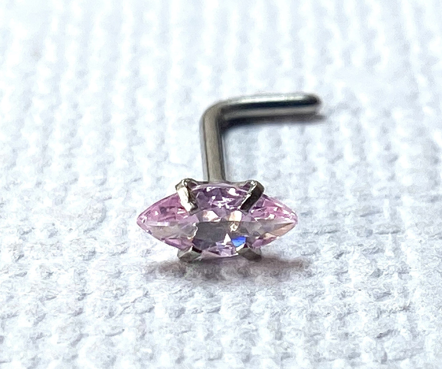 1pc Marquise CZ Gem L-Bend 20g Nose Ring Stud Screw 316L Surgical Steel