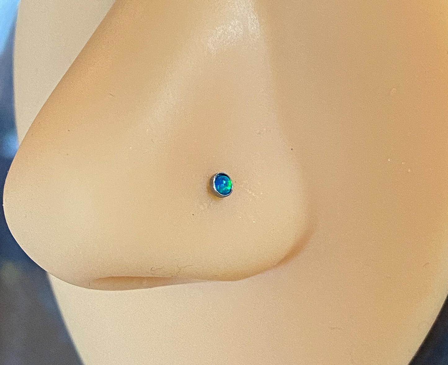 1pc Opal Set L-Bend Nose Ring 316L Surgical Steel Body Jewelry