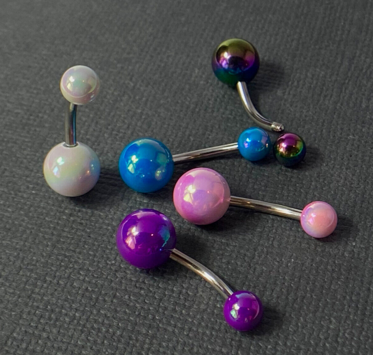 5pc Value Pack Metallic AB Coated Belly Rings 14g Navel Naval Body Jewelry