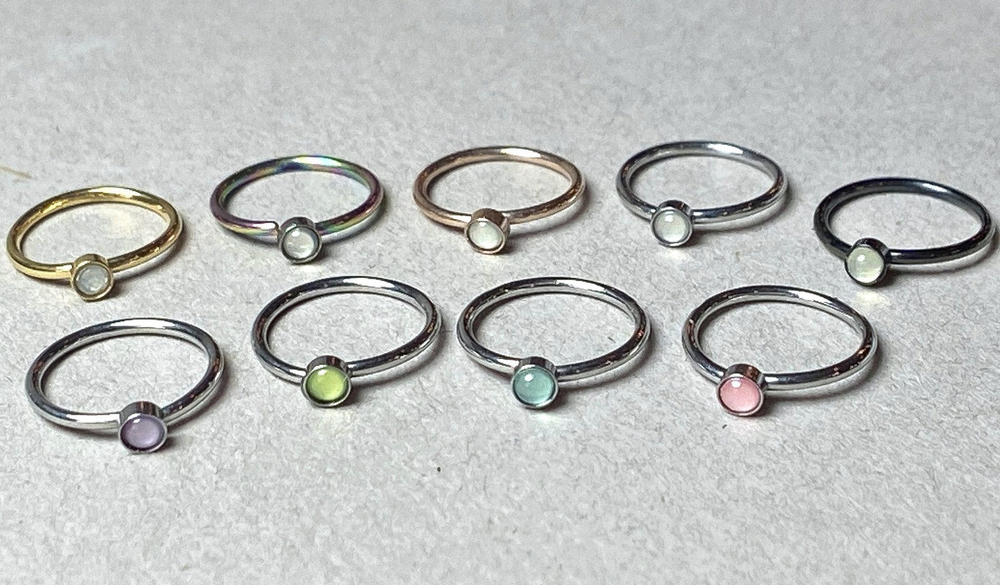1pc Illuminating Stone 20g Nose Hoop / Cartilage Ring Rook Daith Helix Tragus