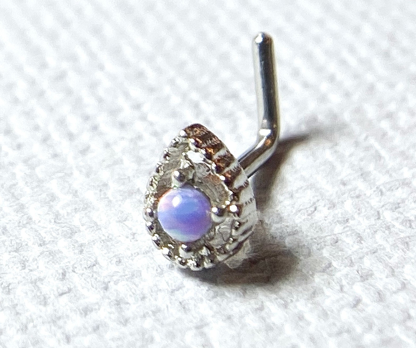 1pc Tear Drop w/ Opal Center 20g L-Bend Nose Ring Stud Screw 316L Surgical Steel