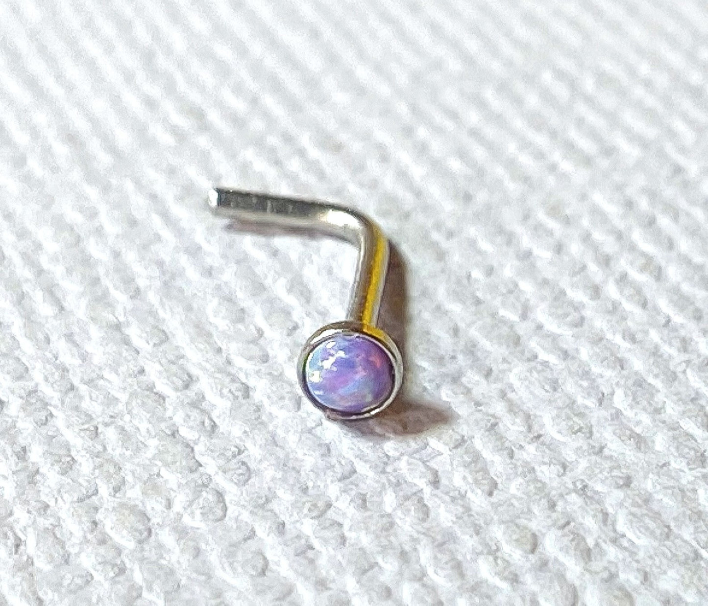1pc Opal Set L-Bend Nose Ring 316L Surgical Steel Body Jewelry