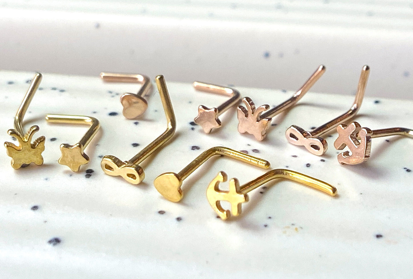 5pc 20g L-Bend Nose Rings Value Pack - Anchor, Infinity, Heart, Star, Butterfly