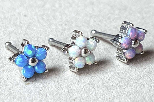 1pc Five Opal Petals Flower 20g Nose Ring Stud Bone 316L Surgical Steel