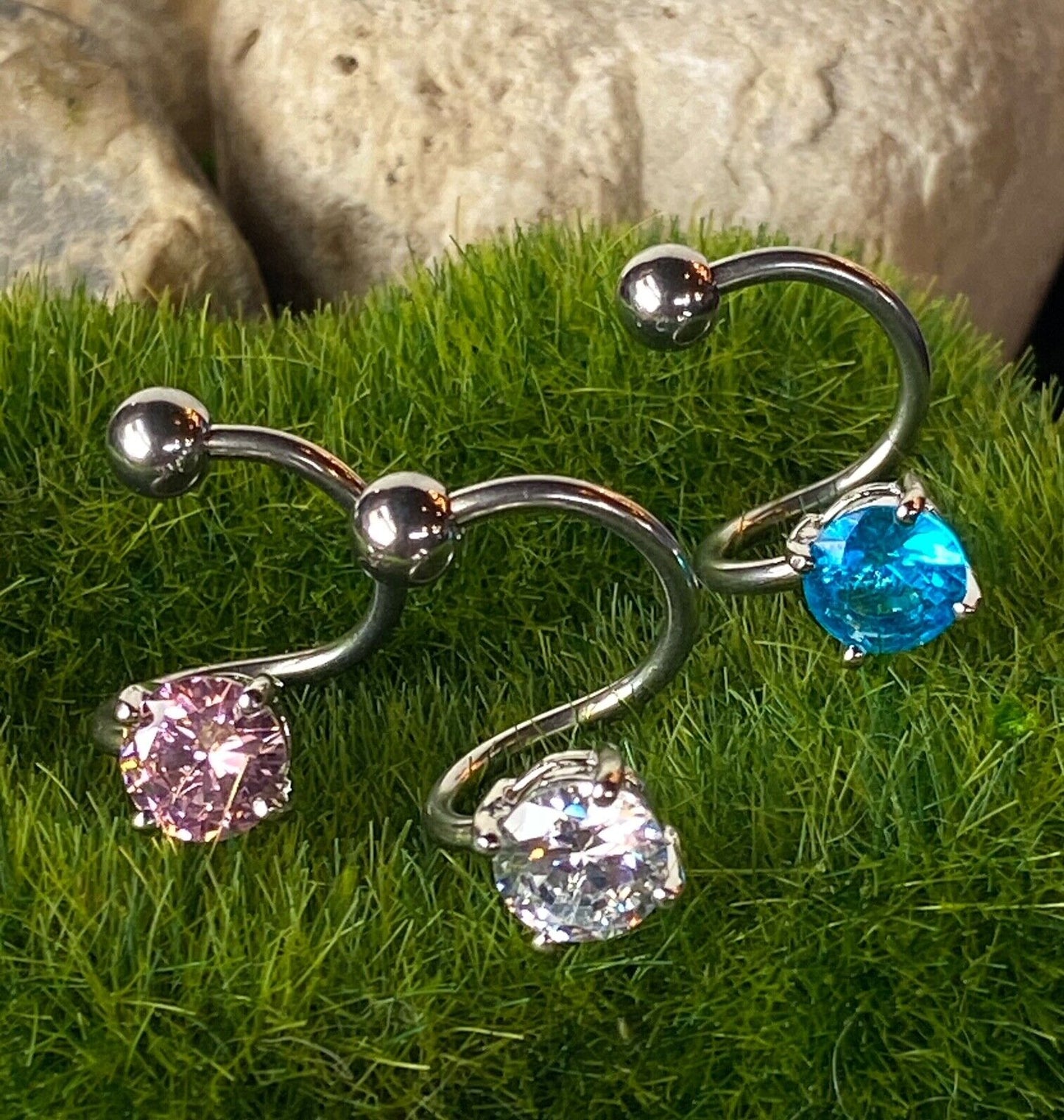 Round Twist CZ Gem Belly Ring Navel Piercing Pierced Naval Clear, Pink, Aqua