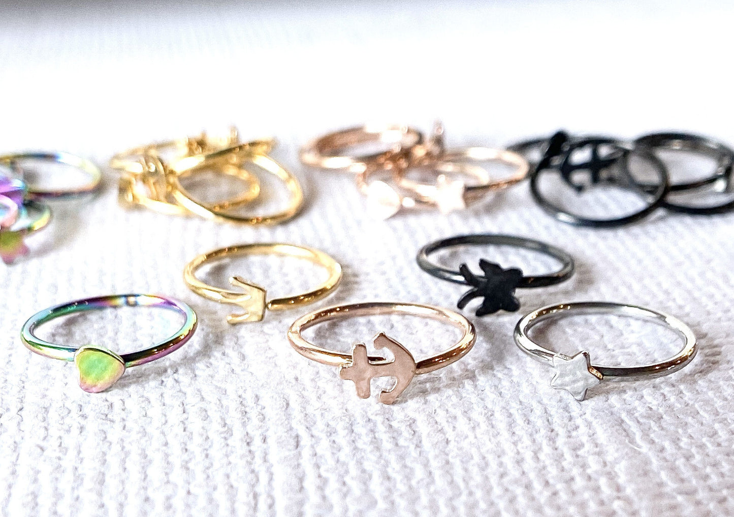 5pcs Nose Hoop Rook Daith Helix Tragus Rings - Anchor Crown Heart Star Butterfly