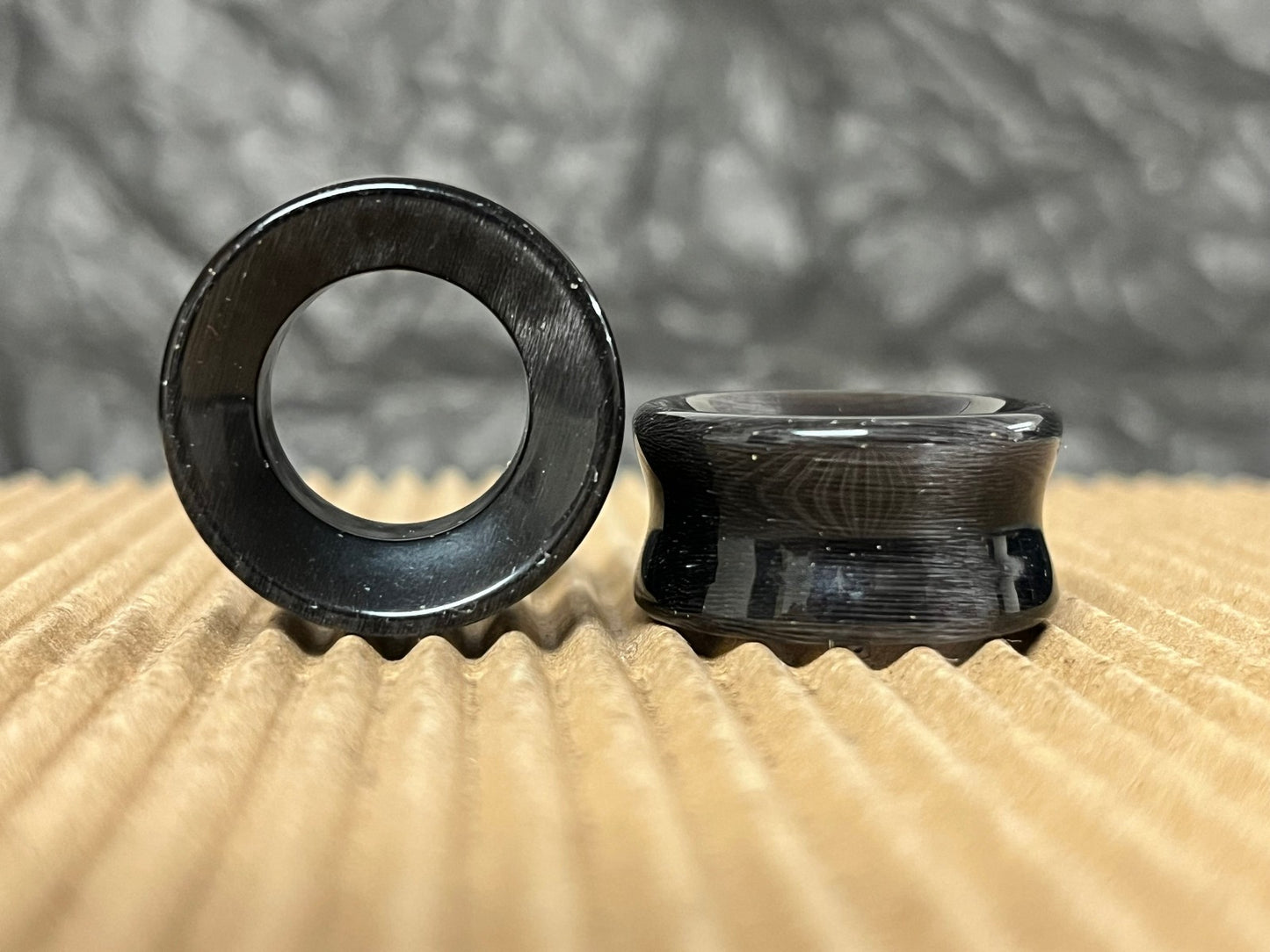 PAIR  Black Cat Eye Stone Double Flare Tunnels Plugs Earlets Gauges Body Jewelry