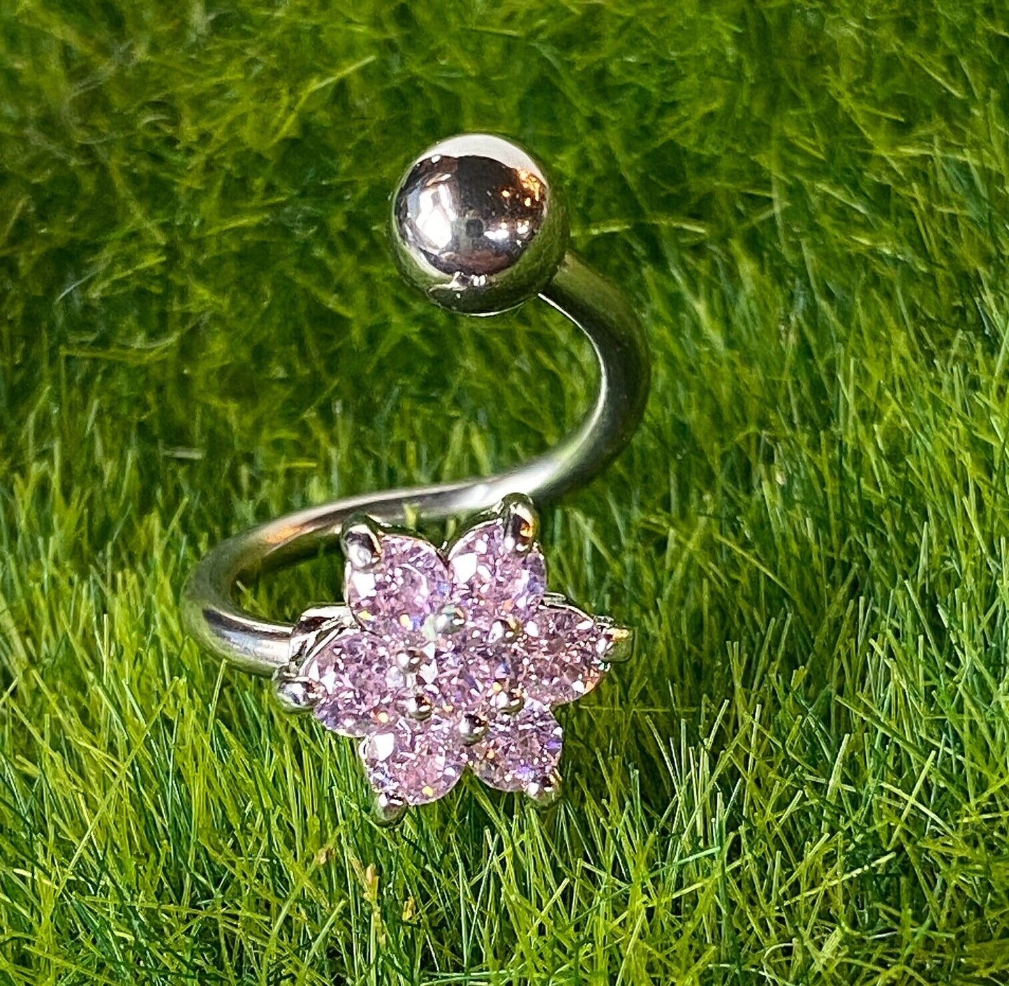 1pc Flower Twist CZ Gem Belly Ring Navel Piercing Pierced Naval Body Jewelry