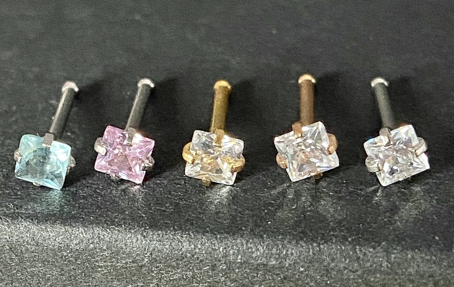 5pcs Prong Set Square Gem Nose Ring Studs Bones 316L Surgical Steel Body Jewelry