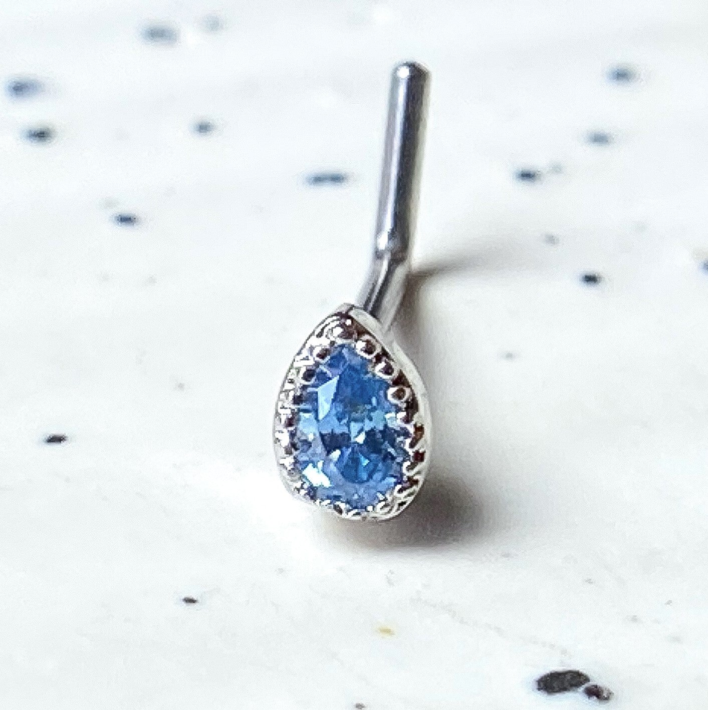 1pc CZ Gem Set Teardrop L-Bend 20g Nose Ring Stud Screw 316L Surgical Steel