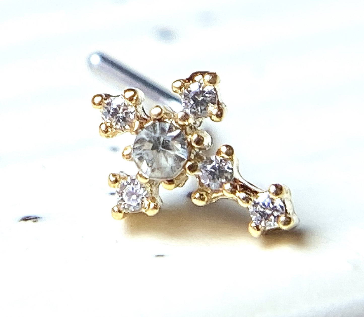 1pc CZ Gem Cross L-Bend 20g Nose Ring Stud Screw 316L Surgical Steel