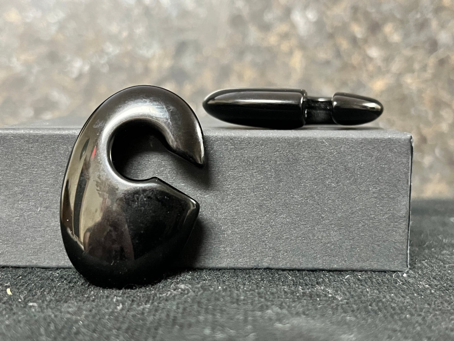 PAIR Black Obsidian Oval Keyhole Hanger Ear Weight Plug Gauges Tunnels Stone