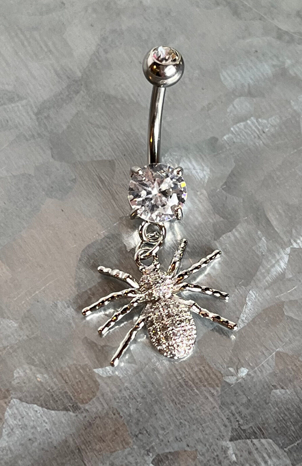 1pc CZ Gem Paved Spider Belly Button Ring Pierced Navel Gold Plated Naval