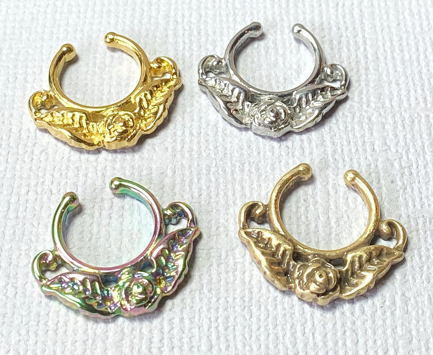 1pc 100% SURGICAL STEEL Non-Piercing Fake Septum Hanger Rose w/ Leaves Clip-on