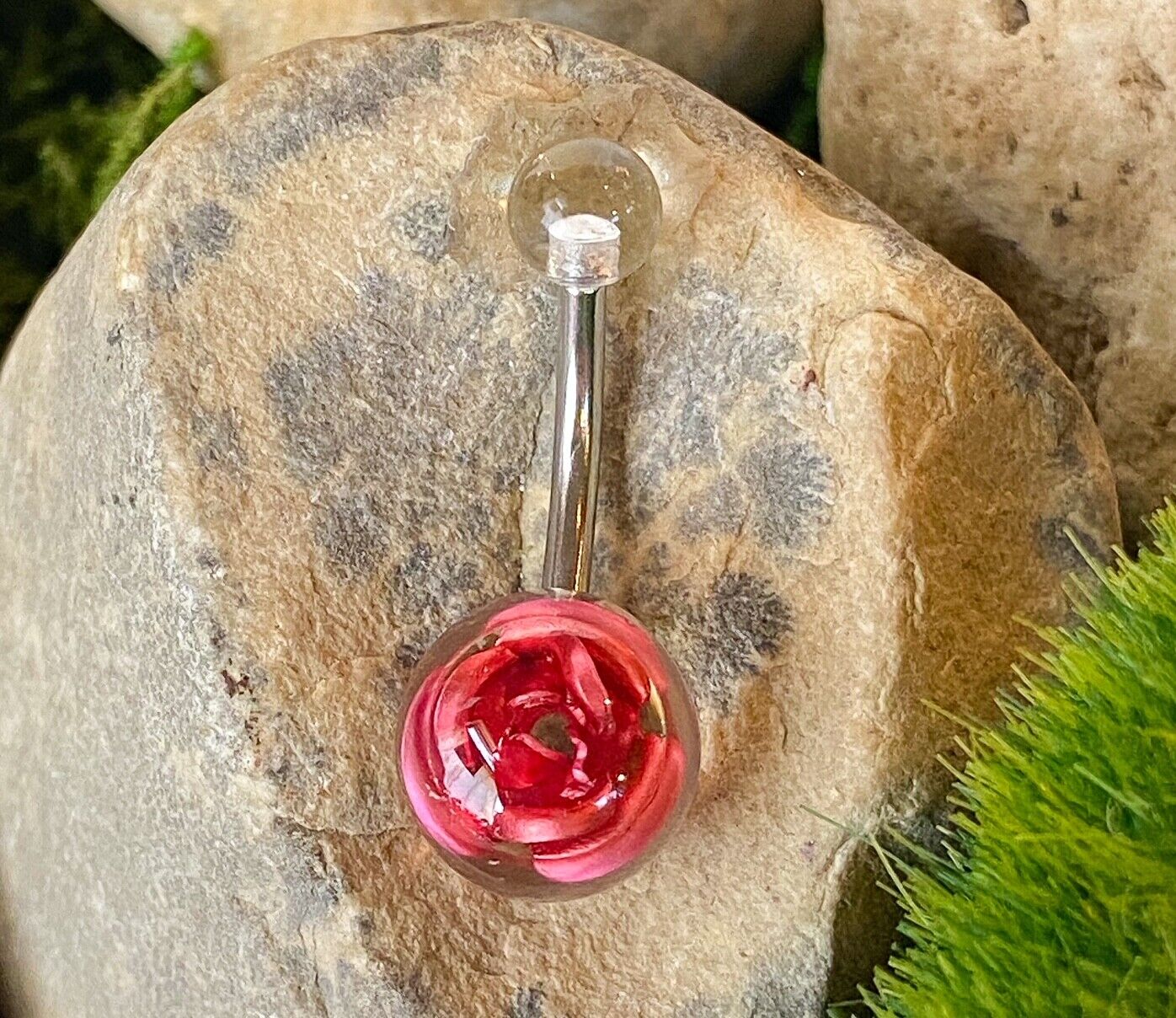 1pc Encased Metal Rose Flower UV Ball Belly Ring Navel Piercing Pierced Naval