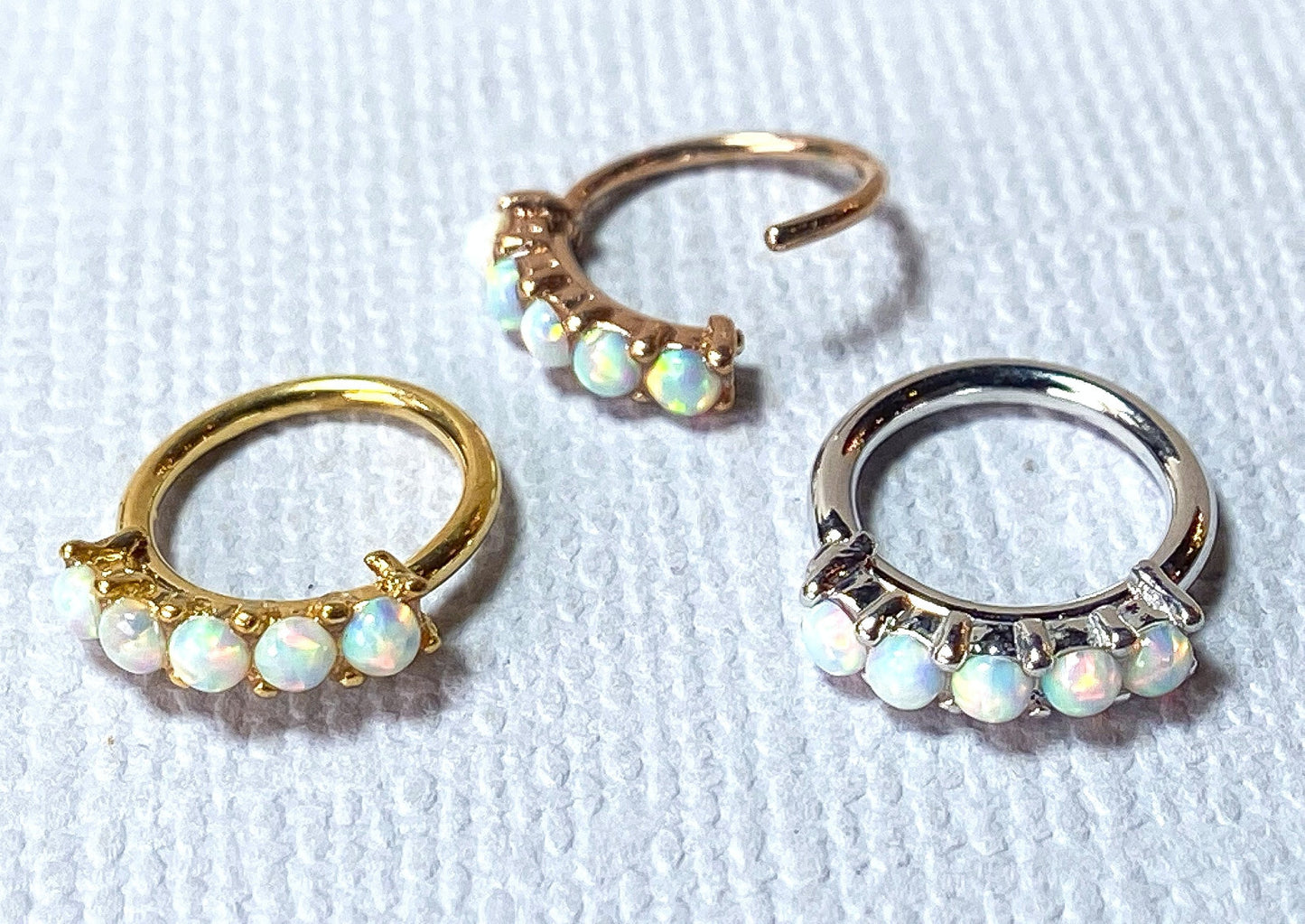 1pc Bendable Hoop Ring With Five Prong Set Opals Annealed 316L Surgical Steel