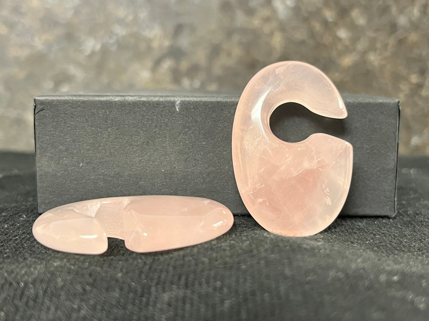 PAIR Rose Quartz Oval Keyhole Hanger Ear Weight Plug Gauges Tunnels Stone