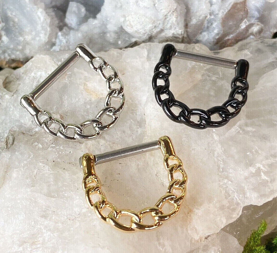 PAIR Linked Chain Design Nipple Clickers Shields Rings Body Piercing Jewelry