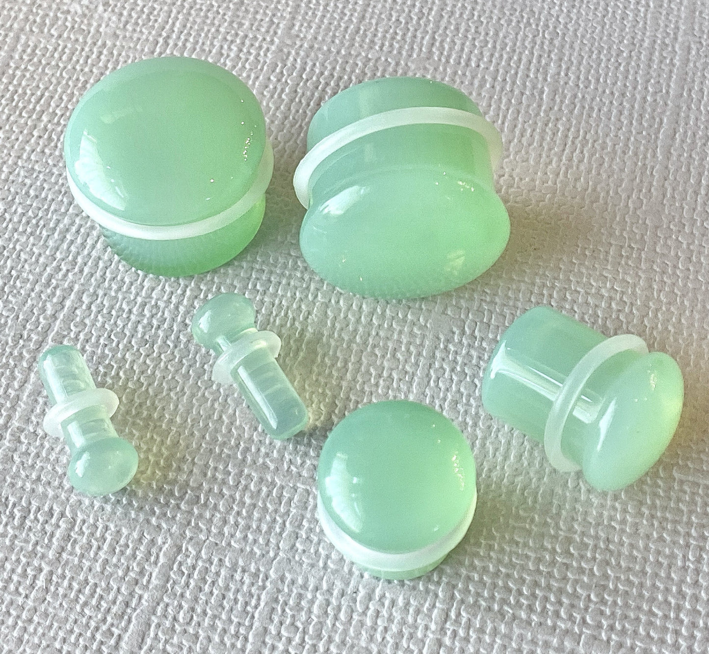 PAIR Green Opalite Single Flare Plugs Stone Glass Earlets Gauges Body Jewelry