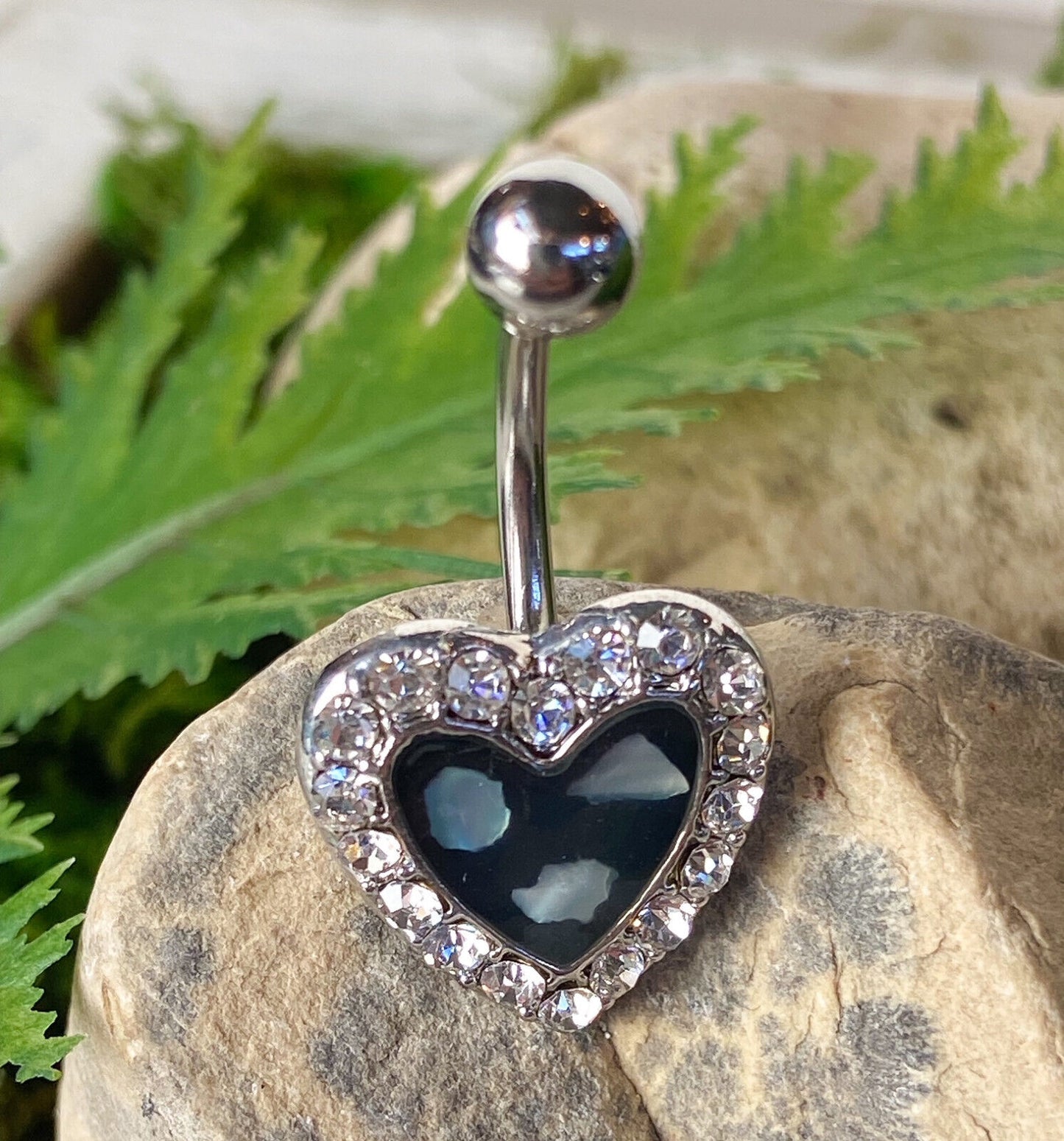 1pc Crystal Paved Heart w/ Mother of Pearl Inlaid Belly Pierced Navel Ring