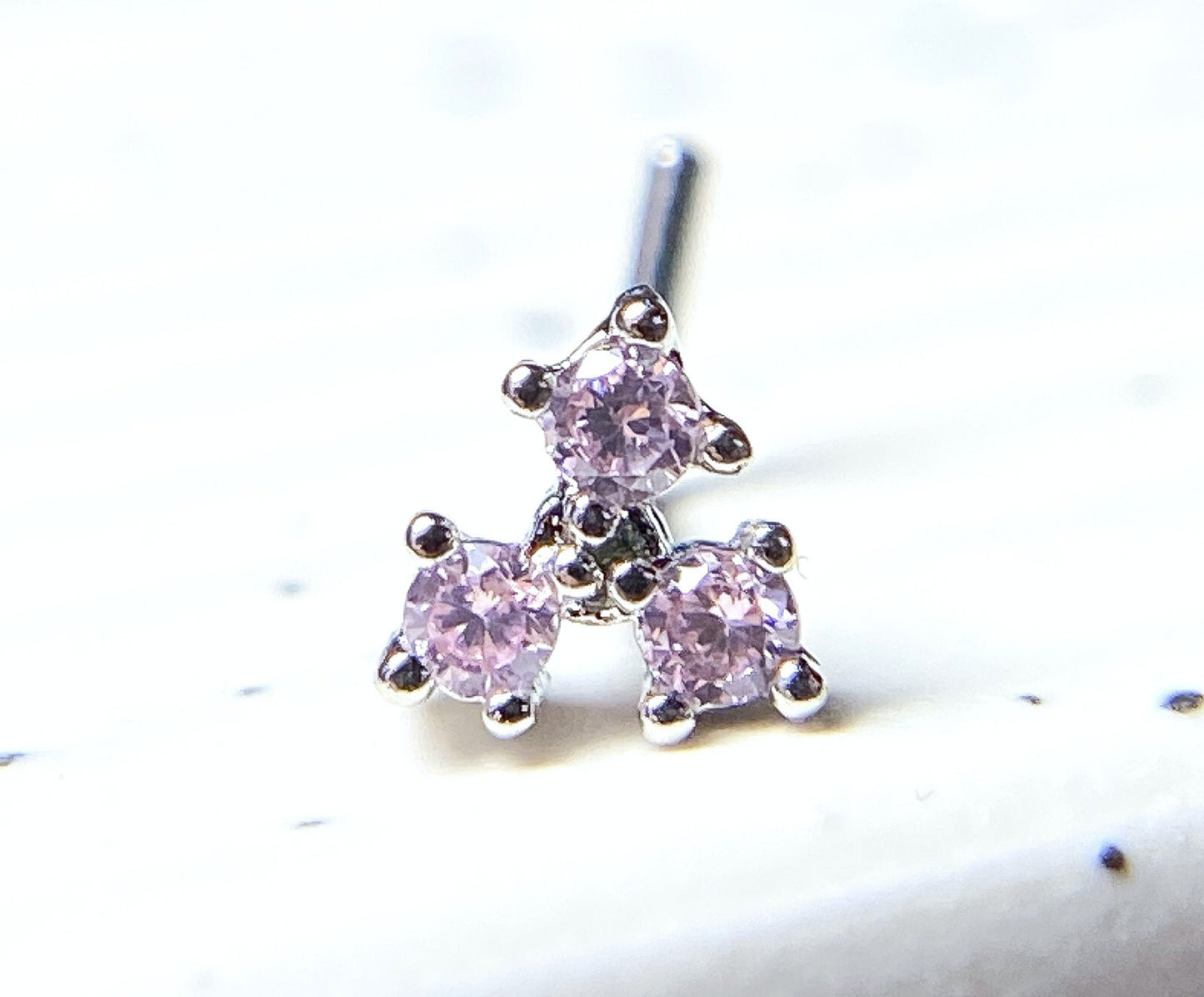 1pc CZ Gem Triangle L-Bend 20g Nose Ring Stud Screw 316L Surgical Steel